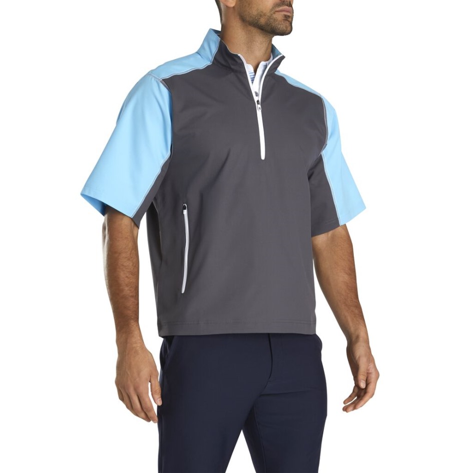 Charcoal-hellblaues Kurzarm-Sport-Windshirt Footjoy Switzerland