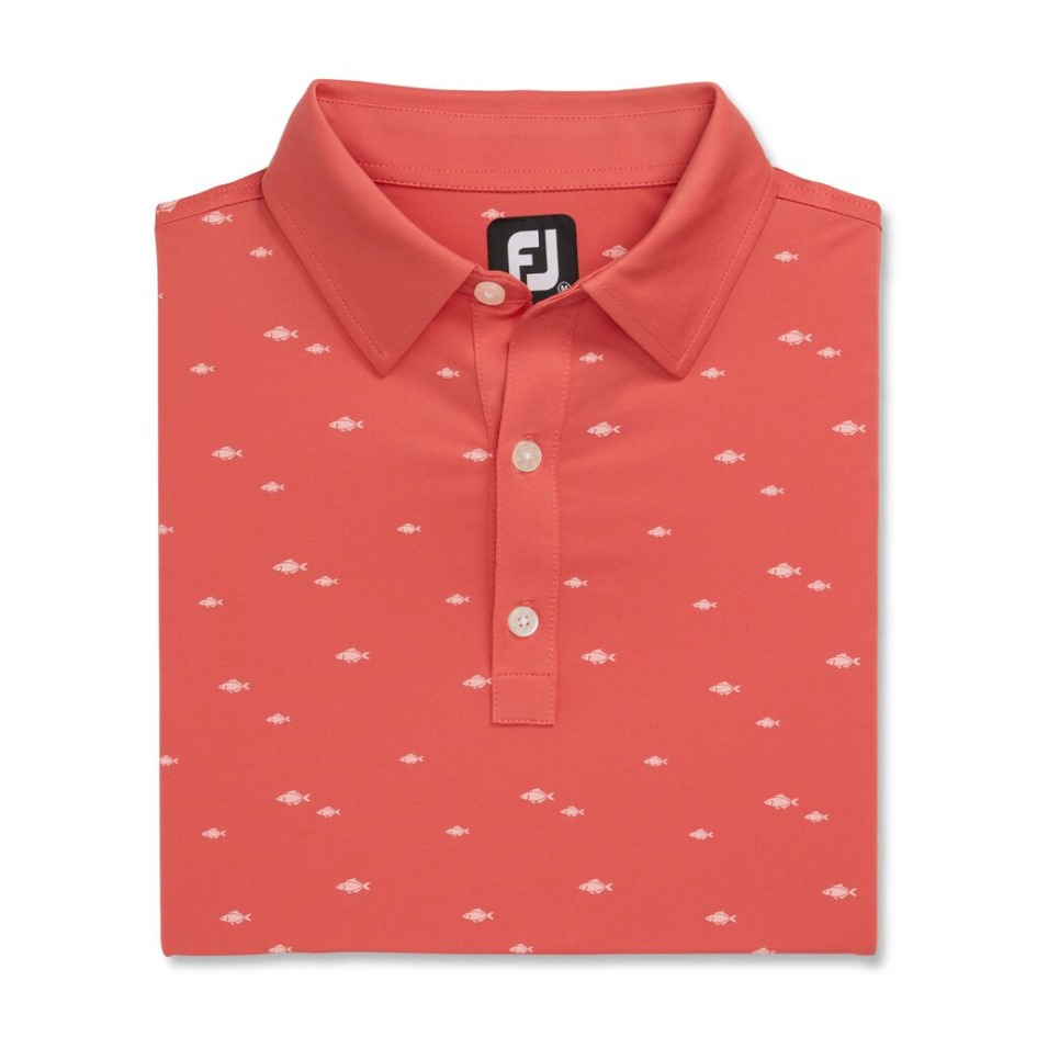 Footjoy Switzerland Fischschwarmaufdruck Lisle Selbstkragen-koralle Im Vorigen Saison-stil