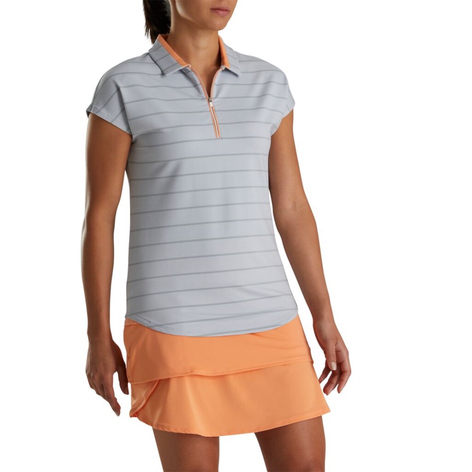Grey-melon Footjoy Switzerland Flügelärmel Birdseye Stripe Jacquard Damen