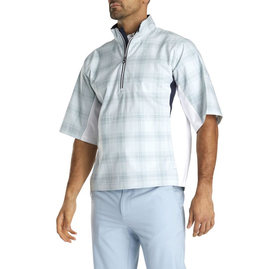 Footjoy Switzerland Grau Kariertes-weißes Hydrolite-Kurzarm-Regenshirt