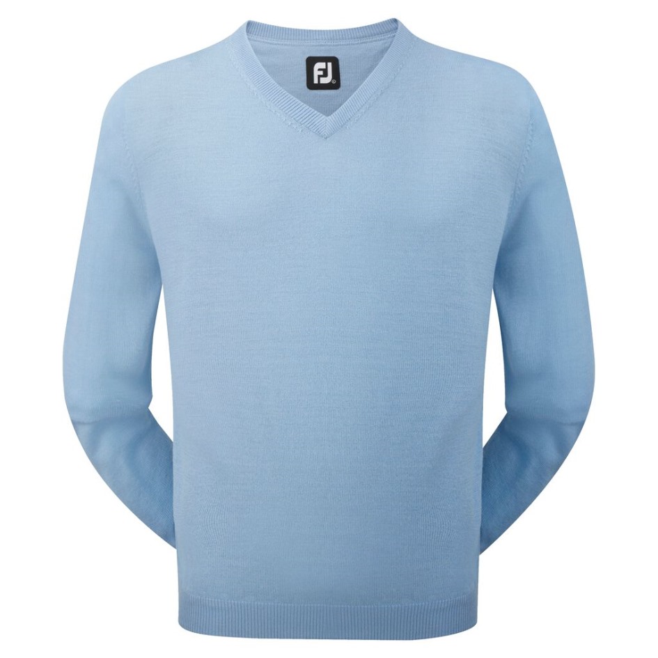 Footjoy Switzerland Hellblauer Lammwoll-Pullover Mit V-Ausschnitt