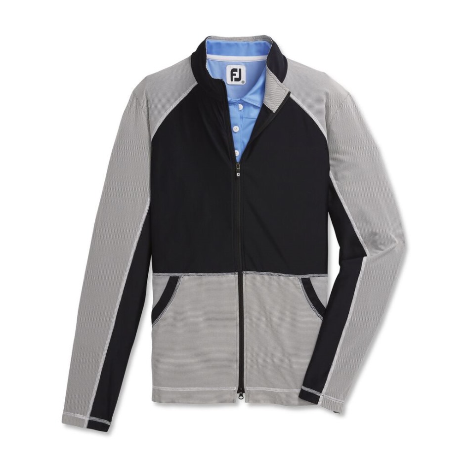 Schwarz-weiß Footjoy Switzerland Midlayer Mit Ministreifen Und Durchgehendem Reißverschluss Für Damen – Stil Der Vorherigen Saison