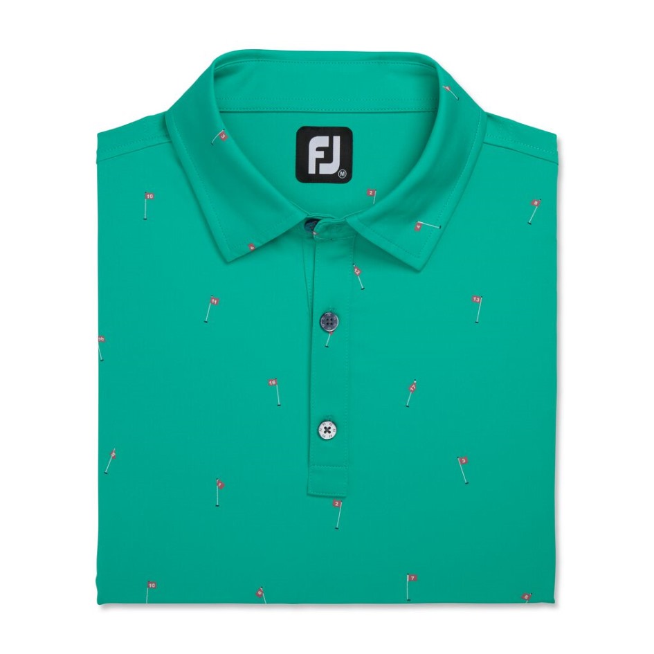 Meergrüner 18-Loch-Print Lisle Selbstkragen Footjoy Switzerland