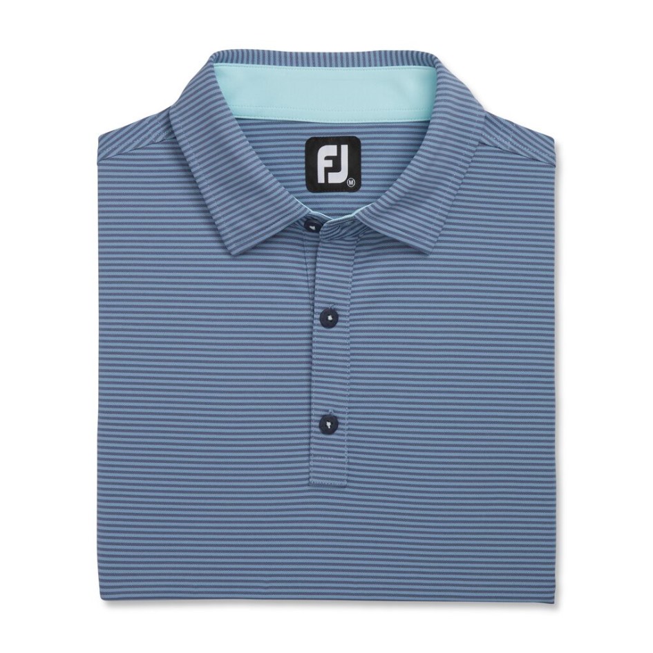 Bluestone-Denim Footjoy Schweiz Feeder Stripe Mix Stretch-Piqué Stehkragen