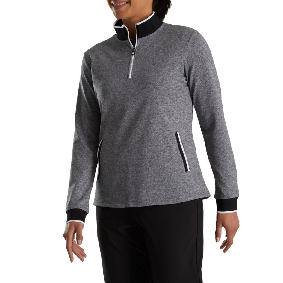 Piqué-Midlayer Aus Fleece Mit Halbem Reißverschluss Damen Schwarz Heather Footjoy Schweiz