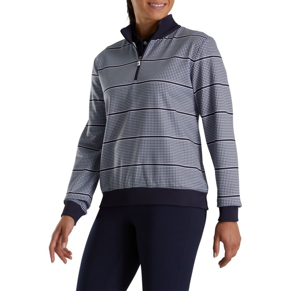 Footjoy Switzerland Mittelschicht Mit Halbem Reißverschluss Und Hahnentrittmuster Damen Navy