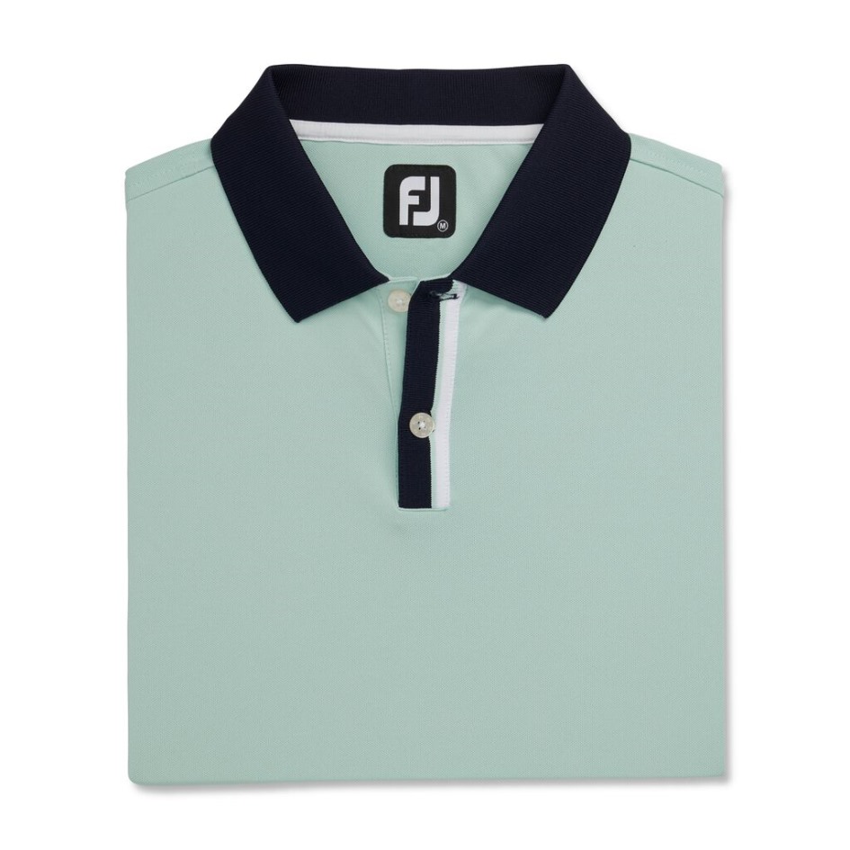 Einfarbiger Stretch-Piqué Mit Gestreifter Knopfleiste Strickkragen – Stil Der Vorherigen Saison Sage Footjoy Switzerland